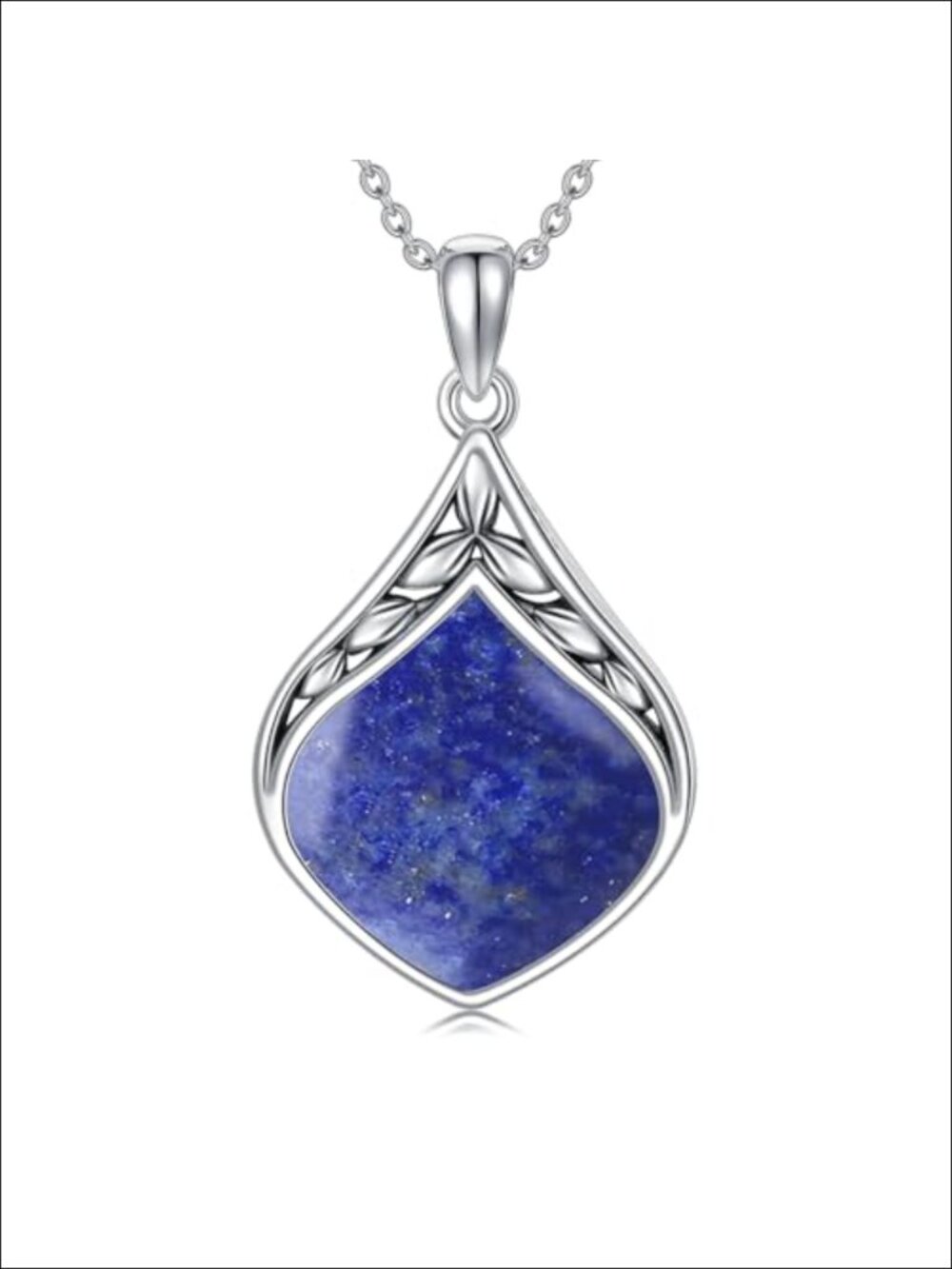 925 Sterling Silver Teardrop Lapis Lazuli Pendant Necklace, Natural Gemstone